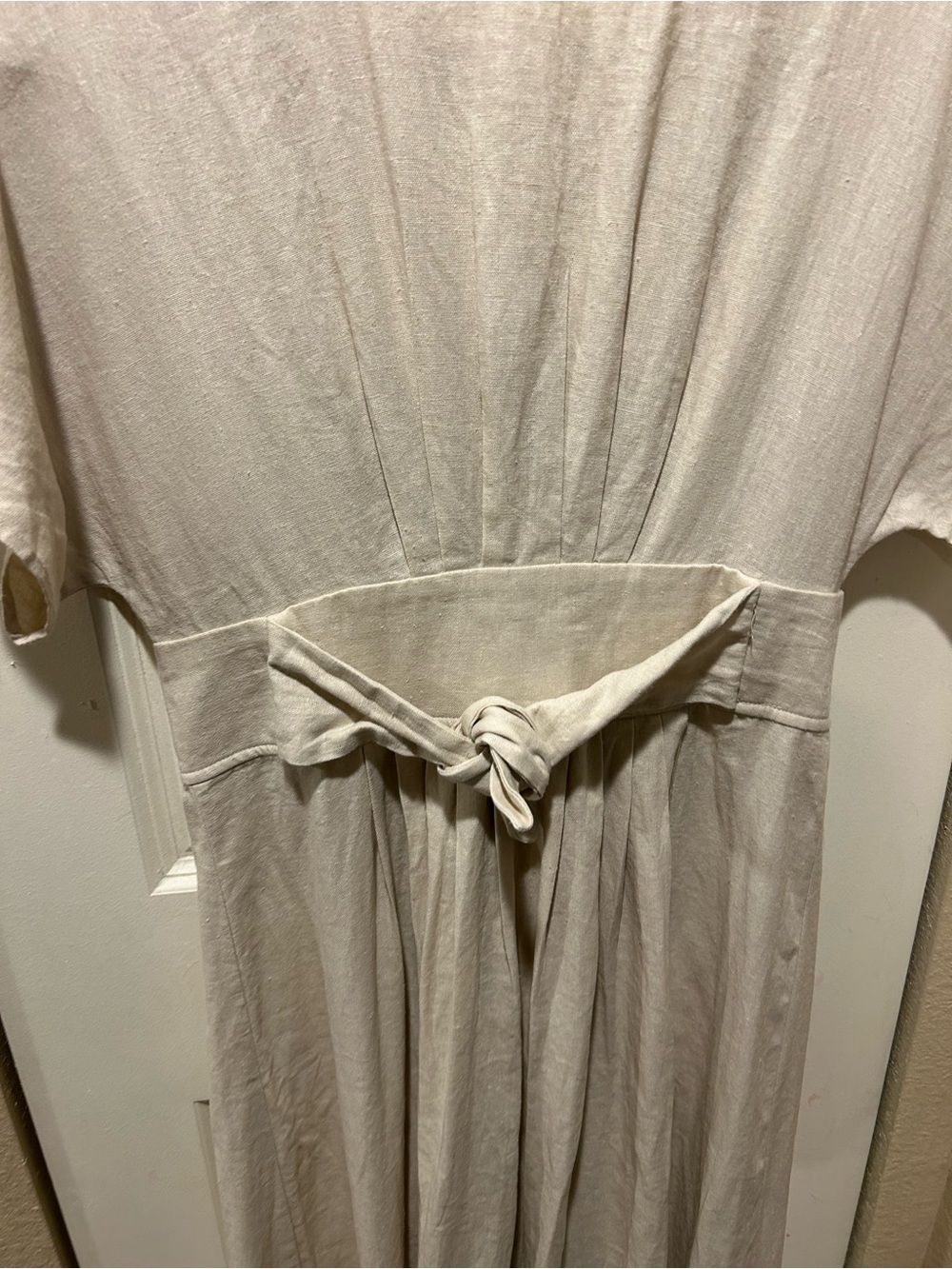 Linen Blend Midi Dress Lagenlook Prairie Cottagecore Resort , Small - Picture 3 of 6